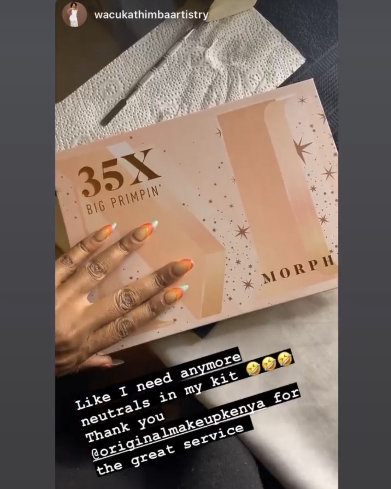 Customer post thanking Original Makeup Kenya for a Morphe brush set