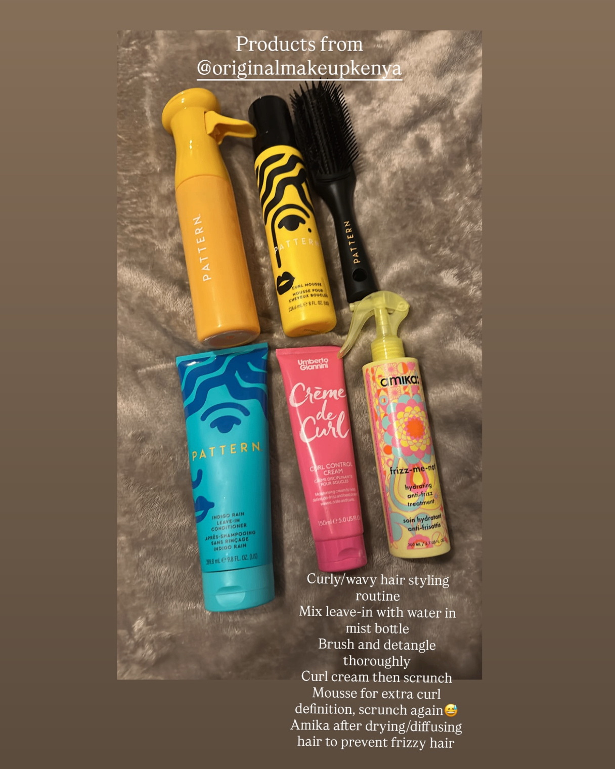 Customer curly hair routine featuring Pattern, Umberto Giannini and Amika