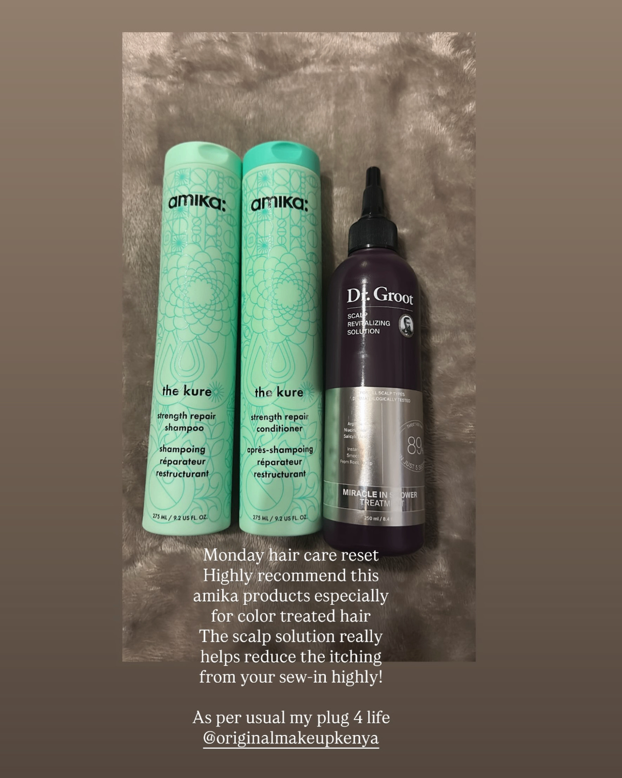 Customer haircare recommendation featuring Amika and Dr. Groot
